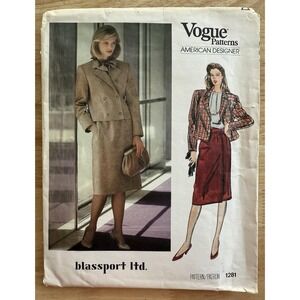 Vogue American Designer Blassport Ltd. Pattern 1281 Misses' Jacket & Skirt Sz 12
